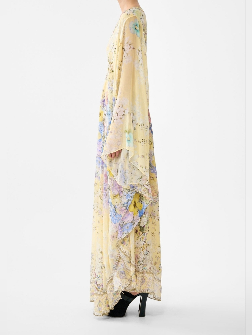 Camilla long kaftan Dress with waist detail In Darling buds - Picture 2 of 16
